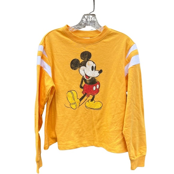 Disney NWT Yellow Mickey Mouse Sporty Graphic Long Sleeve Sweatshirt Size Small - Picture 1 of 9